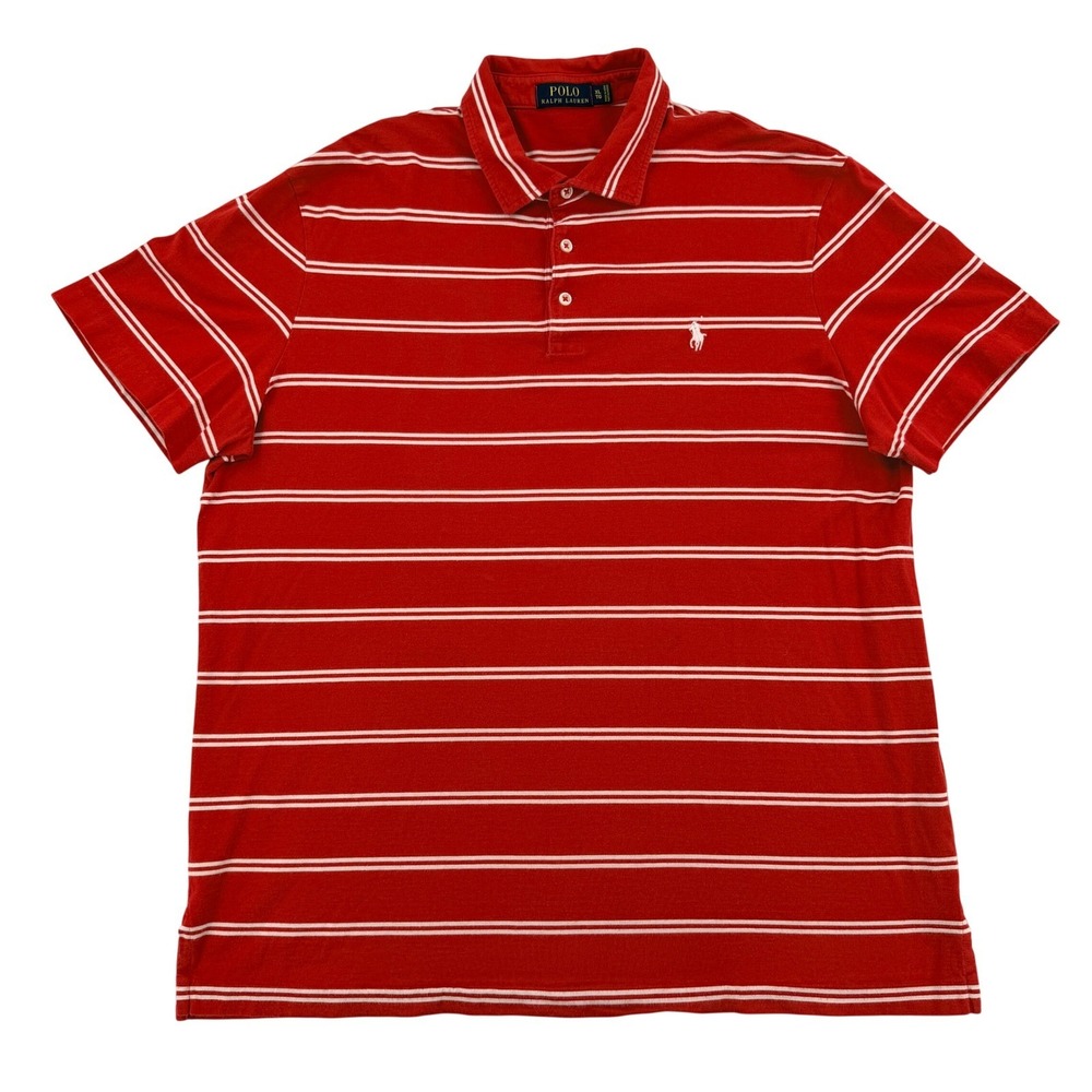 Polo Ralph Lauren Red White Striped Pima Cotton Short Sleeve Polo Shirt Mens XL